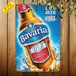 Cold Drink Aluminum Wall Decor, 8x12 Inch Metal Board Sign Poster, Bavaria Beer Flower Pattern Print, Unique Artwork, Durable Indoor Outdoor Decoration
