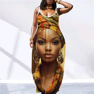 African Print Maxi Dress for Women - Sleeveless Spaghetti Strap Dress with Bold Colorful Design - Perfect for Casual and Formal Wear