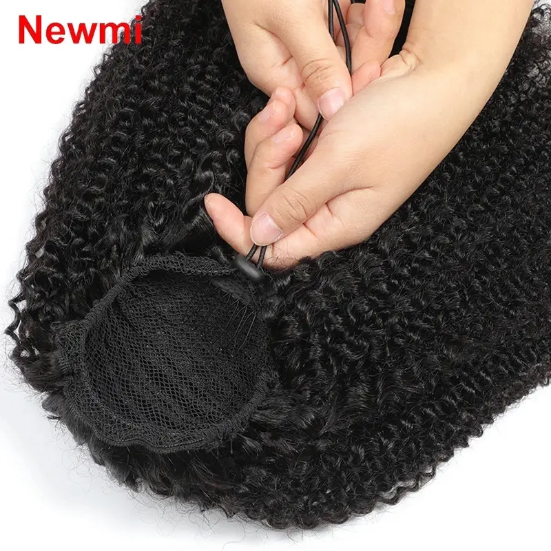New 10-24Inch Afro Kinky Curly Drawstring Ponytail Human Hair 12A Brazilian Virgin Hair 100% Human Hair Extensions Natural Color