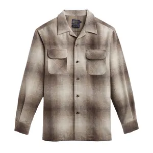Pendleton Men's Fitted Wool Fabric Long-Sleeve Board Shirt - Brown Ombre, 2024 Spring, Medium Length, Plain Pattern, Pockets, Casual Minimalist Preppy Menswear