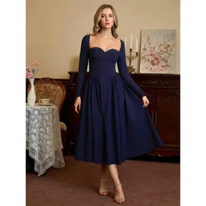 Women's Plain Ruched Tie Back Sweetheart Neck Dress, Elegant Chic Long Sleeve A Line Dress for Party Holiday Wedding Guest, Ladies Womenswear Spring & Fall Clothes,  Elegant Formal Gowns