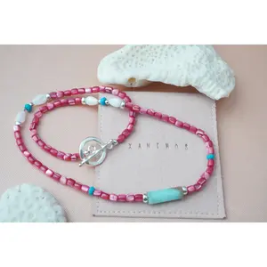 Pink and Blue Jasper Necklace