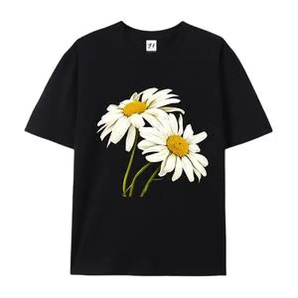 Realistic White Daisy Floral Graphic Oversized Cotton T-Shirt Fashion Comfort Cute Outfit Valentine's Day Present For Him Her Lovers Friends Family Minimal Flower Casual Street Tee