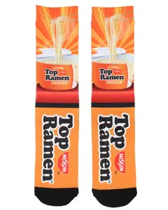 Nissin Top Ramen Socks Men's Socks The Original Noodle Lunch Design Sublimated Adult Mid-Calf Novelty Crew Socks
