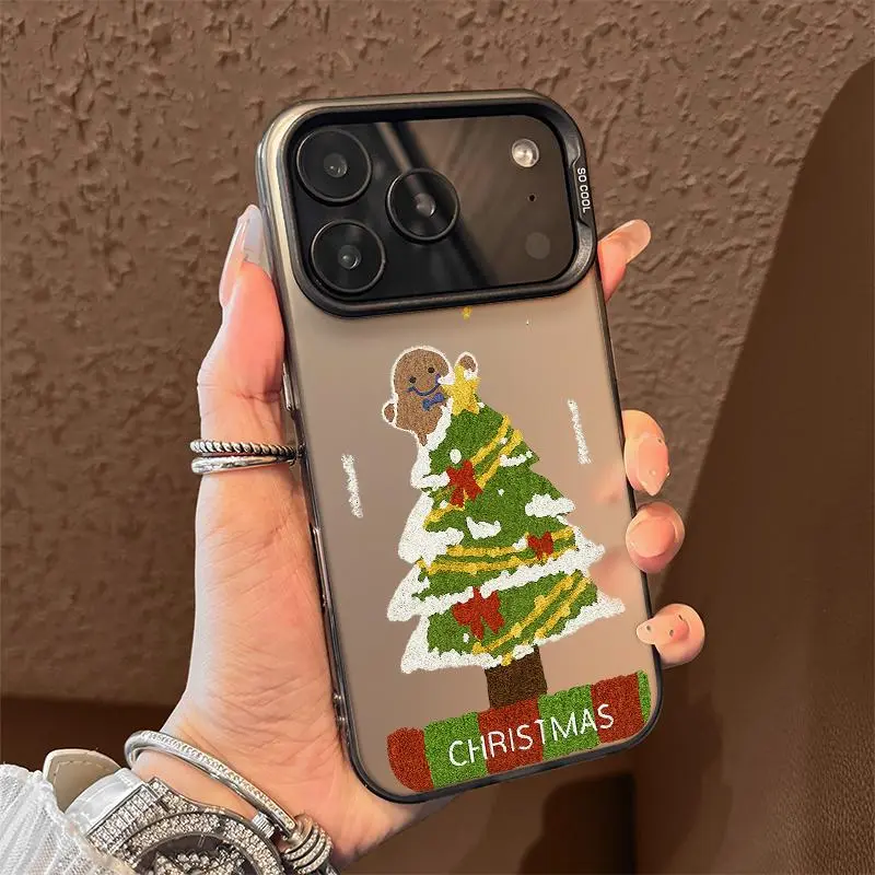 Christmas Tree Gingerbread Man Pink Ghost Pattern Phone Case for iPhone 17 Air 16Pro Max 15 14Plus 13 12 11 XR Premium TPU Durable Shockproof Full Coverage Protection Casing Black