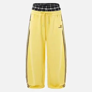 Men’s checkered patch sports pants, ultra loose casual athletic pants, 100% pure cotton, soft and comfortable, high-waisted loose fit GARMENTARY