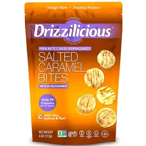 Drizzilicious Mini Rice Cakes Salted Caramel - Rice Crisps, Healthy Snack for Adults & Kids, Flavored Rice Cakes, Vegan, Gluten Free, Allergen Free, 90 Calories Per Serving - 4 oz (Pack of 1)