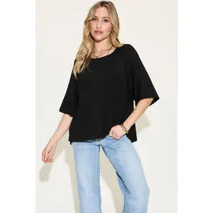 Women Basic Bae Full Size Bamboo Round Neck Exposed Seam T-Shirt Top Womenswear