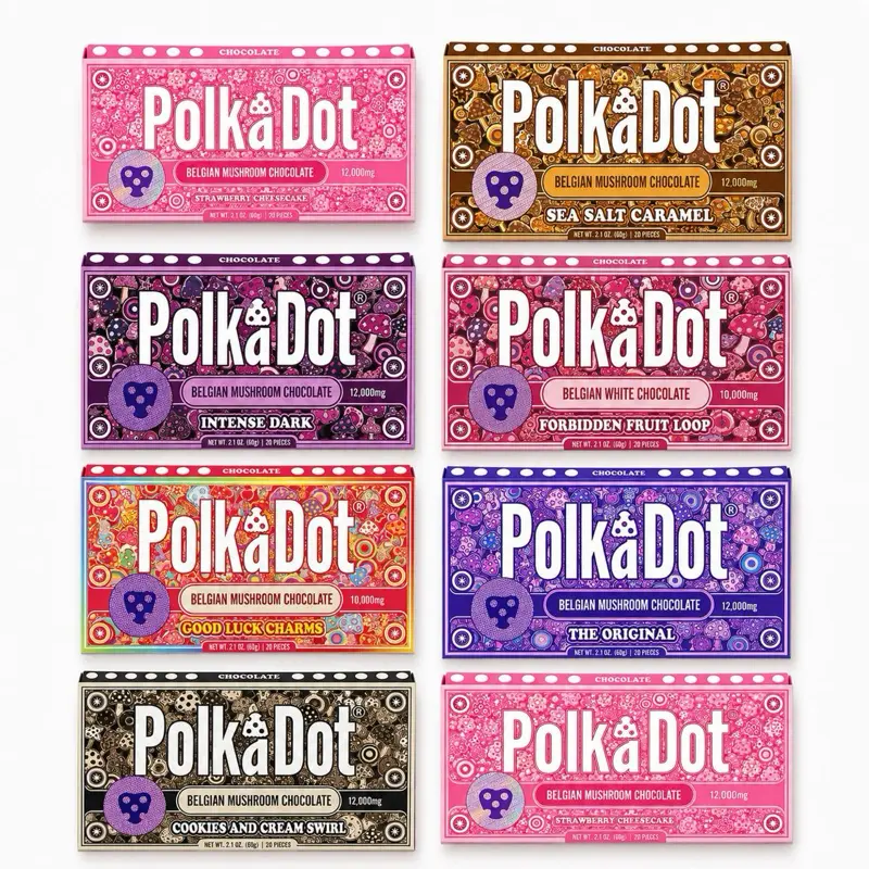 Polkadot Belgian Chocolate, High Potency Plant-based Mushroom, 10 PACK, 10 FLAVORS, VARIETY FLAVORS PACK BUNDLE, DIFFERENT FLAVORS, 100% Organic, High-Quality Ingredients, Made in USA, All Natural, Healthy Chocolate, 20 Piece Chocolate Bar