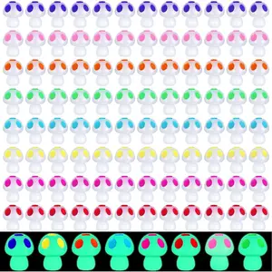 Queekay 50 Pcs Mini Resin Mushroom Luminous Tiny Mushroom Glow in The Dark Ornament for Dollhouse Garden Decoration DIY Craft Micro Landscape Aquarium Party Decor