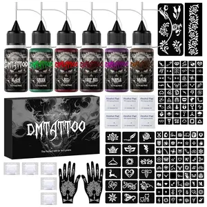 Temporary Tattoo Kit, 6 or 12 Bottles, 13 Child Tattoo Templates, Safe Fake Tattoos, Blue