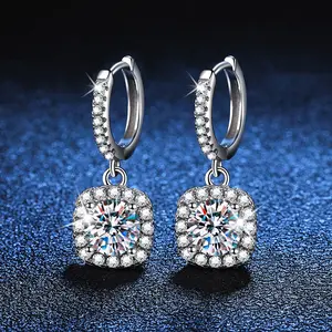DLS Jewelry S925 Silver Round shape setting Moissanite Earring, D color Moissanite 1-2 ct.