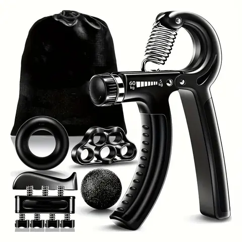 Hand Grip Strengthener Workout Kit (5 Pack) Forearm Grip Adjustable Resistance Hand Gripper, Finger Exerciser, Finger Stretcher, Grip Ring & Stress Relief Grip Ball for Athletes