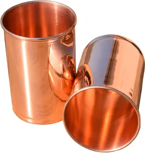 pure Copper Tumblers for Drinking - Ayurvedic Health Pure Copper Cups – 2 pcs. set - 250 ml.(8 fl oz) (Plain)
