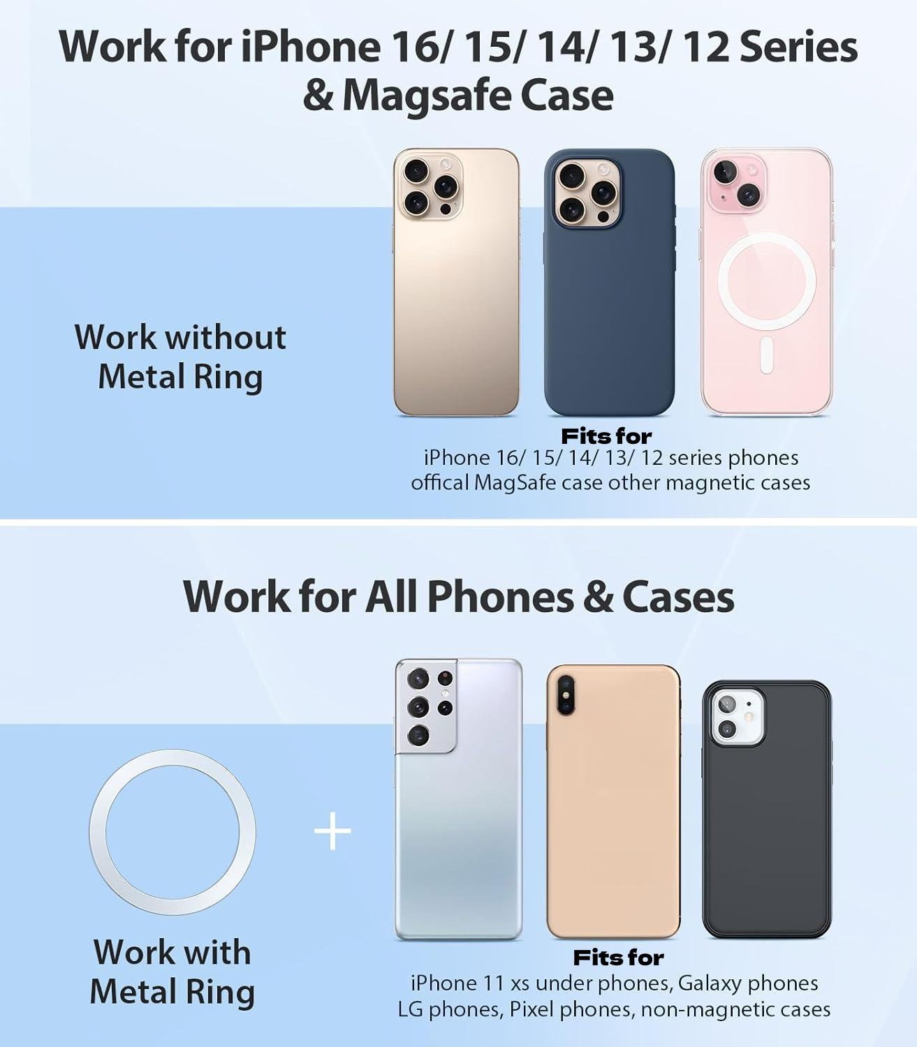 2026 Upgraded 2 in 1 Car Cup Holder Expander with Phone Mount, Adjustable Base & 360° Rotation, Universal Cup Holder Cell Phone Holder for Car, Compatible with iPhone Samsung All Smartphones, Stable Drink Bottle Holder for Most Vehicles