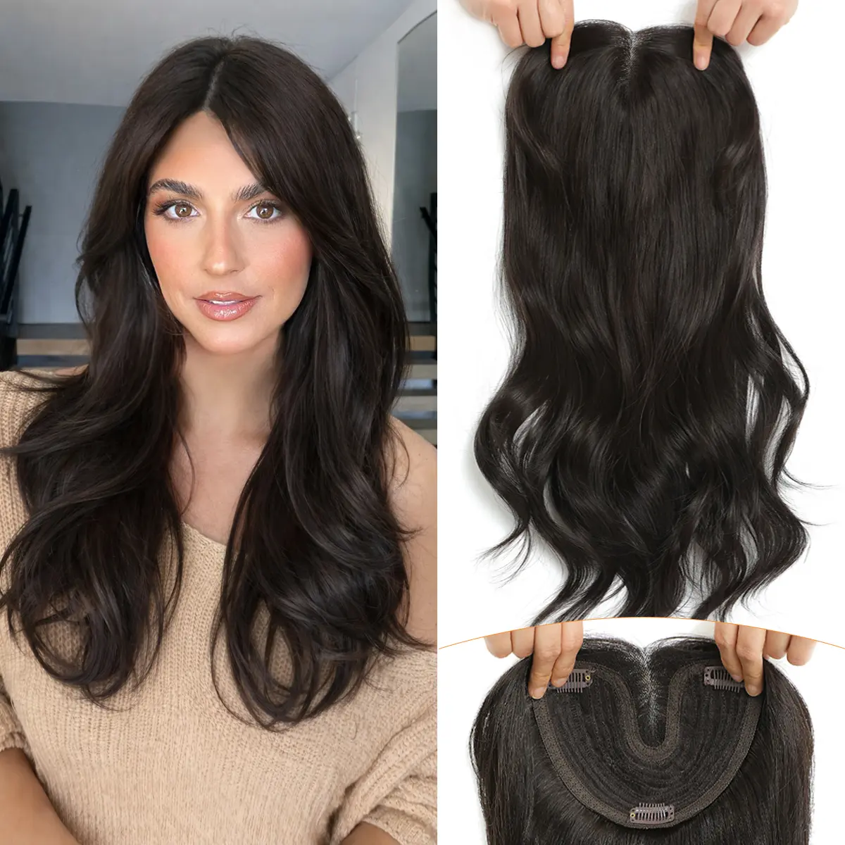 Gulagula Lace Wavy Hair Topper 20 Inch, Seamless Blending Hair Pieces,  Instant Volume & Coverage，Lightweight & Breathable for Women Daily & Party Styling