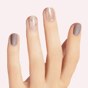 DASHING DIVA Lavender Dreams Nail Polish Strips - Gray & Ivory with Glitter & Metallic Floral Accents