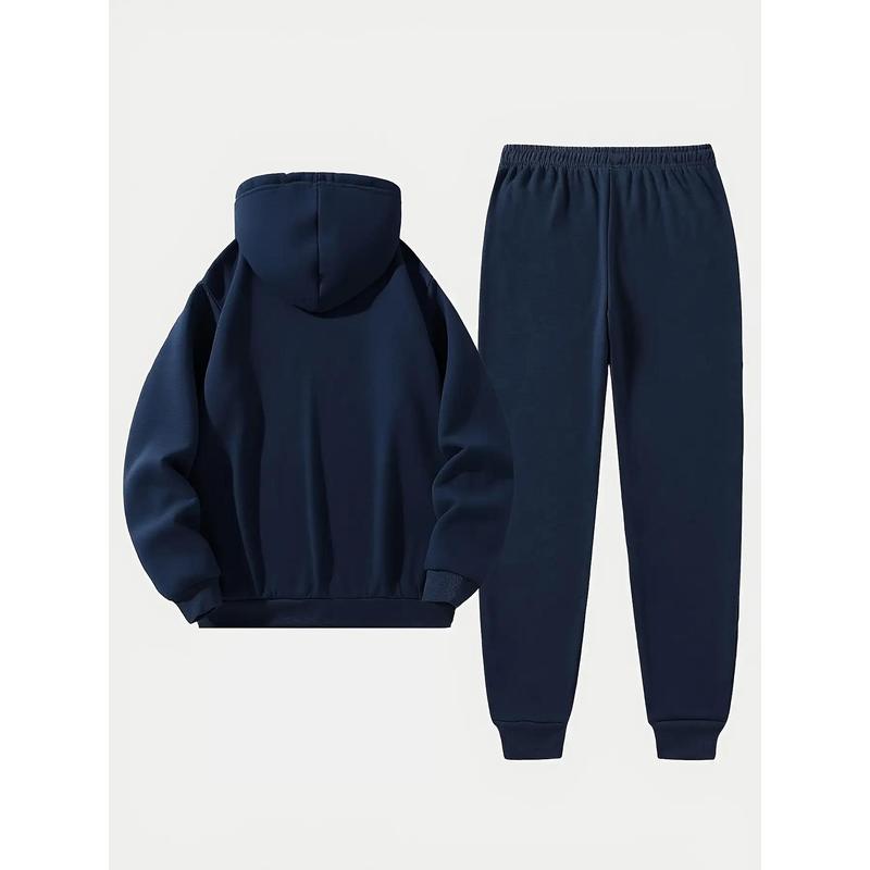 Men's two-piece set: a casual crew neck long-sleeved hooded sweatshirt and sweatpants set, suitable for winter and autumn.Includes a sweater, hoodie, sweatpants, jogging pants, and more. Clothes Menswear Polyester pocket waist sportswear indoor outdoor zi