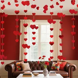 Valentine's Day Heart-Shaped Hanging Garland Banner, Romantic Heart Decor for Weddings, Parties & Gifts, Decoration