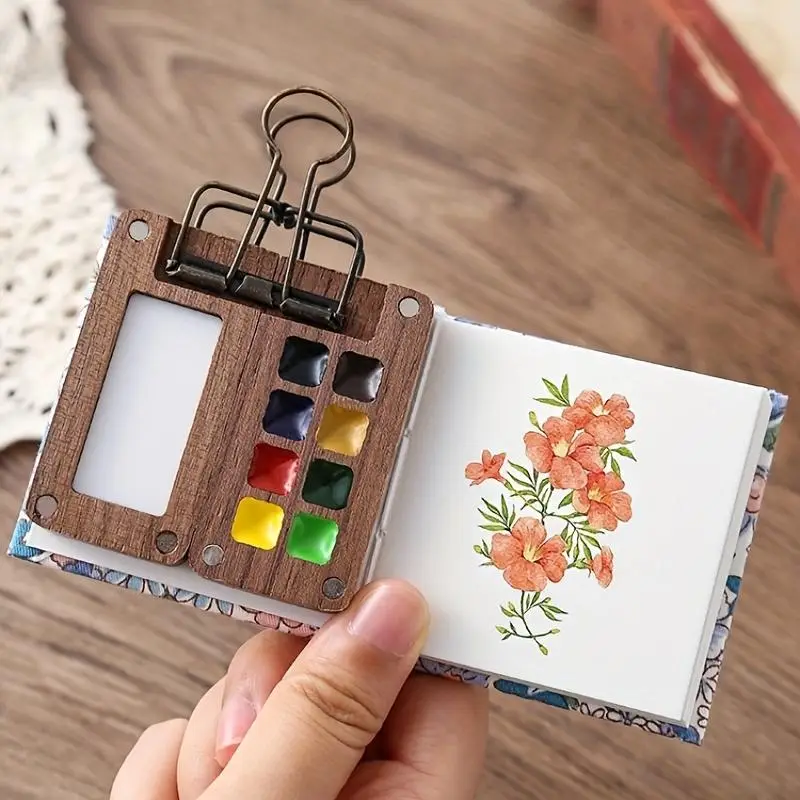 Mini Wooden 8-color Paint Box, 1 Set Portable Palette for On-the-go Artists, Compact & Eco-friendly, Perfect Creative Gift for Friends & Art Lovers