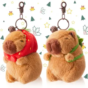 2 Pcs Capybara Plush Keychain Capybara Stuffed Animals Plush Pendant for Christmas Gifts Exchange Birthday Party(Turtle Bag, Strawberry Hood)
