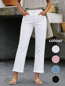 Women's Spring & Fall Slim-Fitting High Waist Denim Jeans, Casual Button Fly Pockets Design, Long Regular Fit, Versatile Commuter Pants