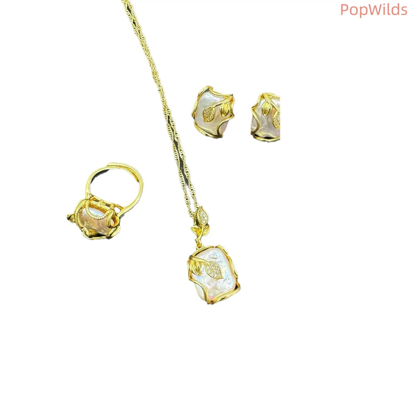 New Baroque Pearl Inlaid 3‑Piece Jewelry Set, Freshwater Irregular Pearl Necklace, Unique Niche Handcrafted Women Statement Jewelry