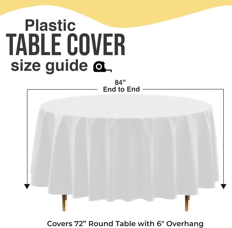 Party Solids White Round Tablecloths 48 Pack 84 Inch Disposable Plastic Tablecloth for Indoor Outdoor Parties Gatherings