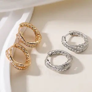 18K Gold-Plated Copper & Zircon Geometric Hoop Earrings — Niche, Vintage-Inspired, and Versatile