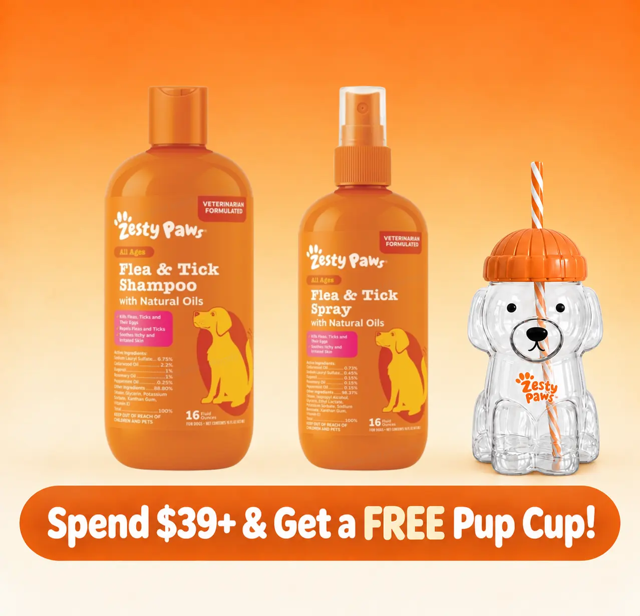 Clean and Fresh Pet Kit – 16 oz Shampoo & 16 oz Flea & Tick Spray Duo, Protects Dogs from Fleas and Ticks
