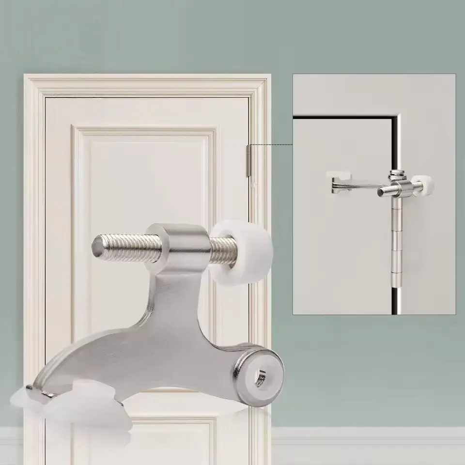 2PCS Adjustable Hinge Pin Door Stopper Heavy Duty Zinc Alloy Door Stop with Rubber Bumper, Hidden Wall Protector Doorstop, No Drilling Door Limiter, Anti-Collision Door Hardware for Home Office, Silver Nickel Finish, Modern