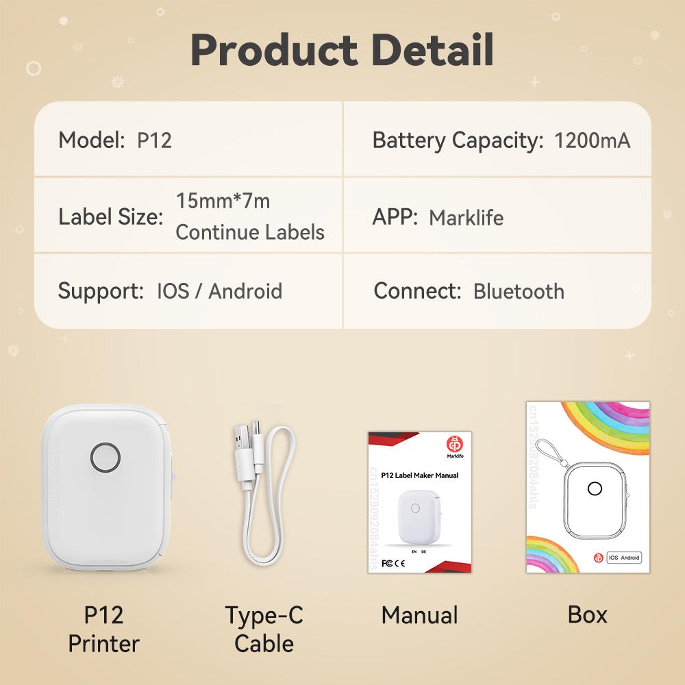 Portable P12 Mini Label Printer