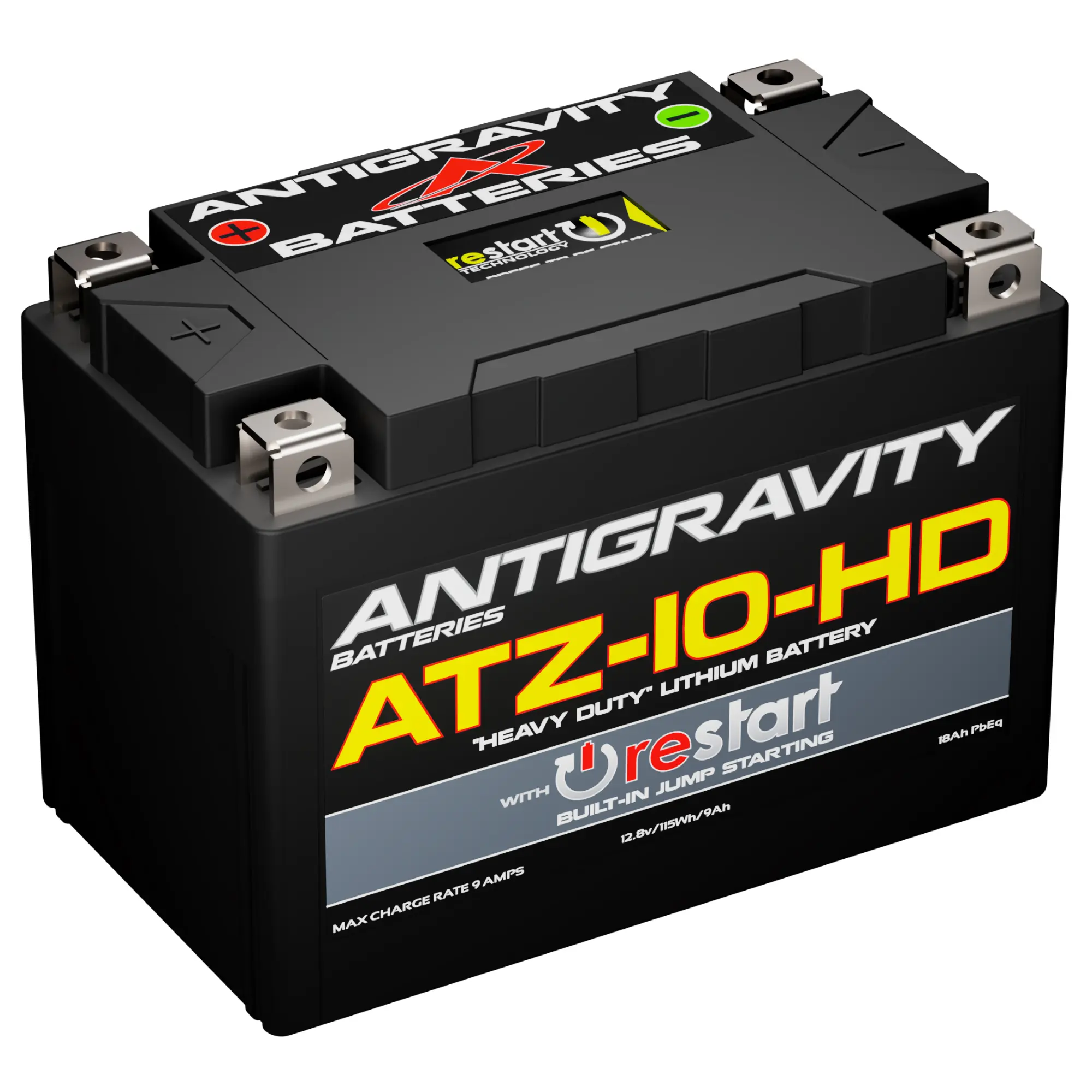 Antigravity ATZ10-HD-RS Heavy Duty Lithium Motorcycle Battery 525CA 12V LiFePO4 with RE-START Technology for ADV, Sport Bikes & ATVs - Replaces YTZ10S, YTZ14S, YTX9