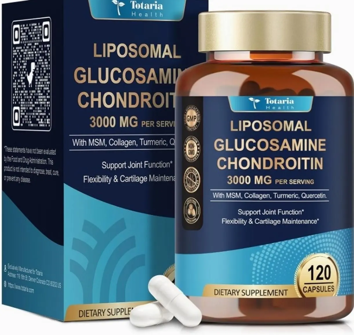 Liposomal Glucosamine Chondroitin MSM Collagen | 3000 MG | Joint Support Supplement Bone Health Support Flexibility & Cartilage Maintenance for Men & Woman Supplement, Non-GMO