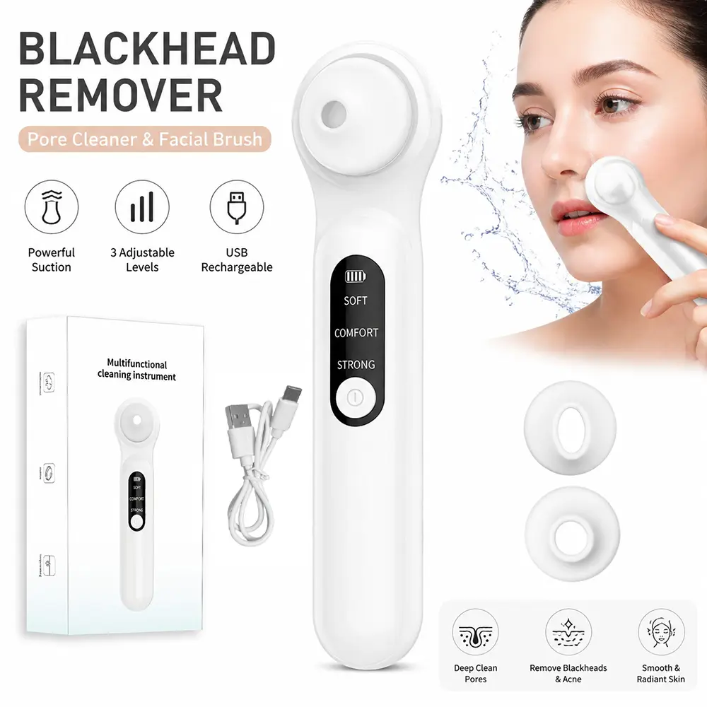 VIDOSMLIE Blackhead Remover Pore Vacuum, 400mAh 3-Mode Pore Cleaner with 5X Magnifying LED Light, 2 Silicone Suction Heads, Smart LED Display, Type-C Rechargeable Facial Extractor for Sensitive & Oily Skin
