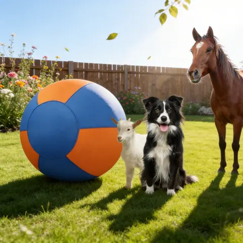 45cm High Visibility Outdoor Dog Ball Toy - Blue & Orange Paneled, Paw/Nose Controlled, Herd & Push Play, Energy-Burning Boredom-Buster for Medium-Large Active Pups, Outdoor Playtime, Anxiety Prevention, Safe Mouth-Avoid Design