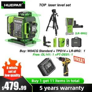 [FREE GlFT]Huepar PRO Laser Level with Triopd&Receiver360 Self Leveling with 50inch Tripod, 3 x 360° HighBrightness Green Laser Leveler Tool for Construction, Tileand Picture Hanging, 8000mAh Li ion Battery & MagneticBracket
