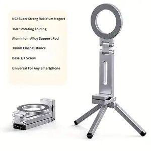 Portable Magnetic Phone Mount for Car/Travel/Desk - 360 ° Rotatable, Foldable, Strong Suction, Universal Clip, Hands-Free, Adjustable Viewing Angle, Compatible with All Smartphones, Overhead Phone Mount with Light, Travel Accessory, Desk Organizer, Compac