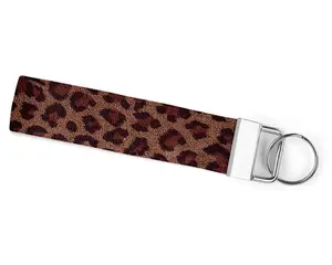 Brown Leopard Handmade Print Suede Keychain Wristlet - Durable & Stylish Clutch for Car Keys - 6 Inch Length - Metal Key Ring & Hardware - Unique Eye-Catching Pattern