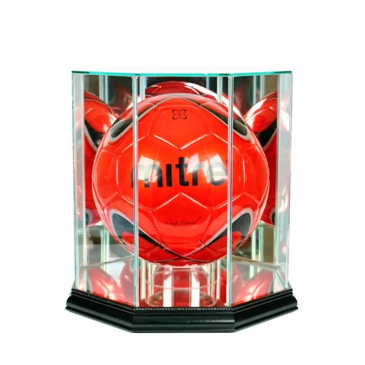 212 MAIN Single Ball Volleyball Collectible Display Case - Black, Mirror Finish, Octagonal Shape, UV Protected
