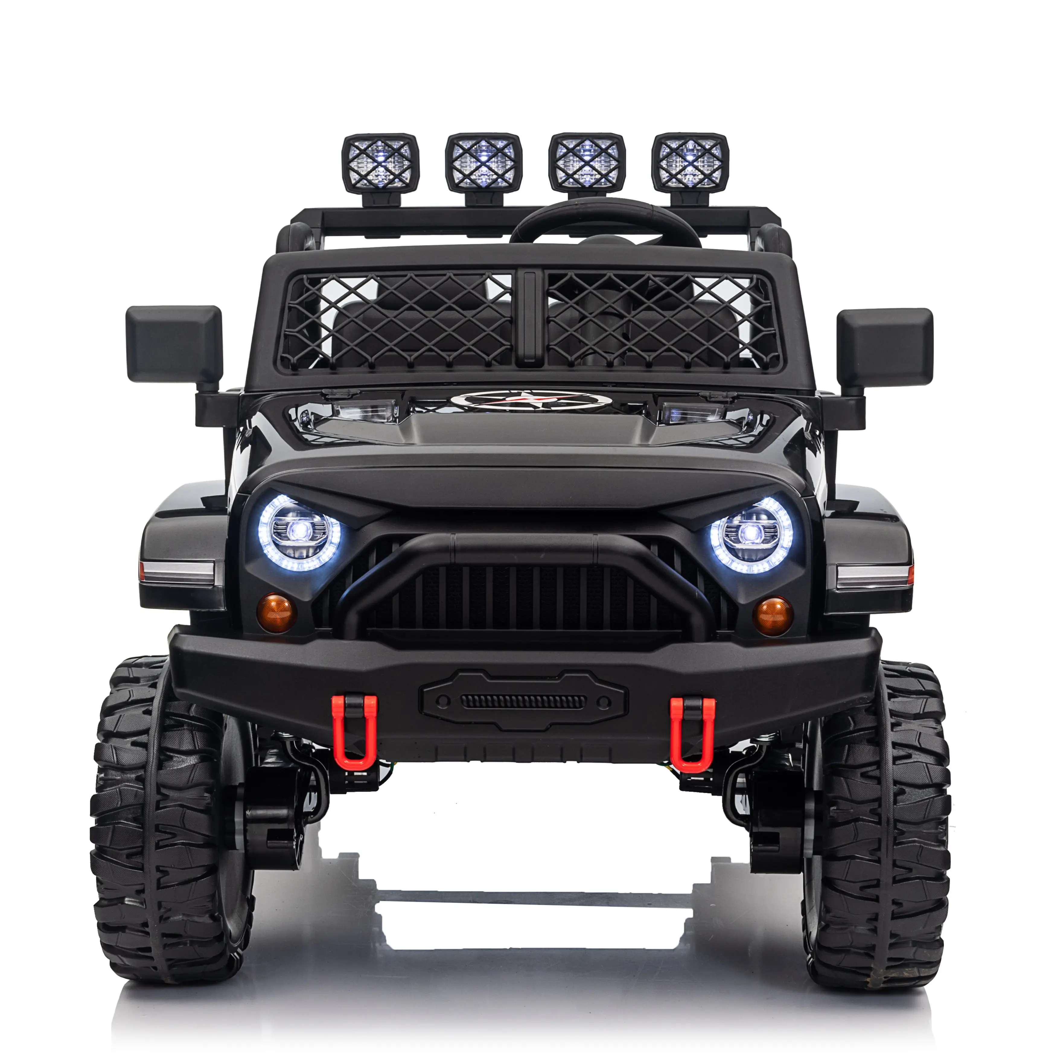 Unisex 24V 7Ah 2-Seater Kids' Ride-On Jeep - 4WD 550 Motor, 4 EVA Rubber Tires, Remote Control, LED Lights, Bluetooth/USB Music, Suspension, Horn, Lockable Doors, 1-Button Easy Start, Simulated Engine Sound, 110lbs Capacity, Ages 3+ for Driving Play