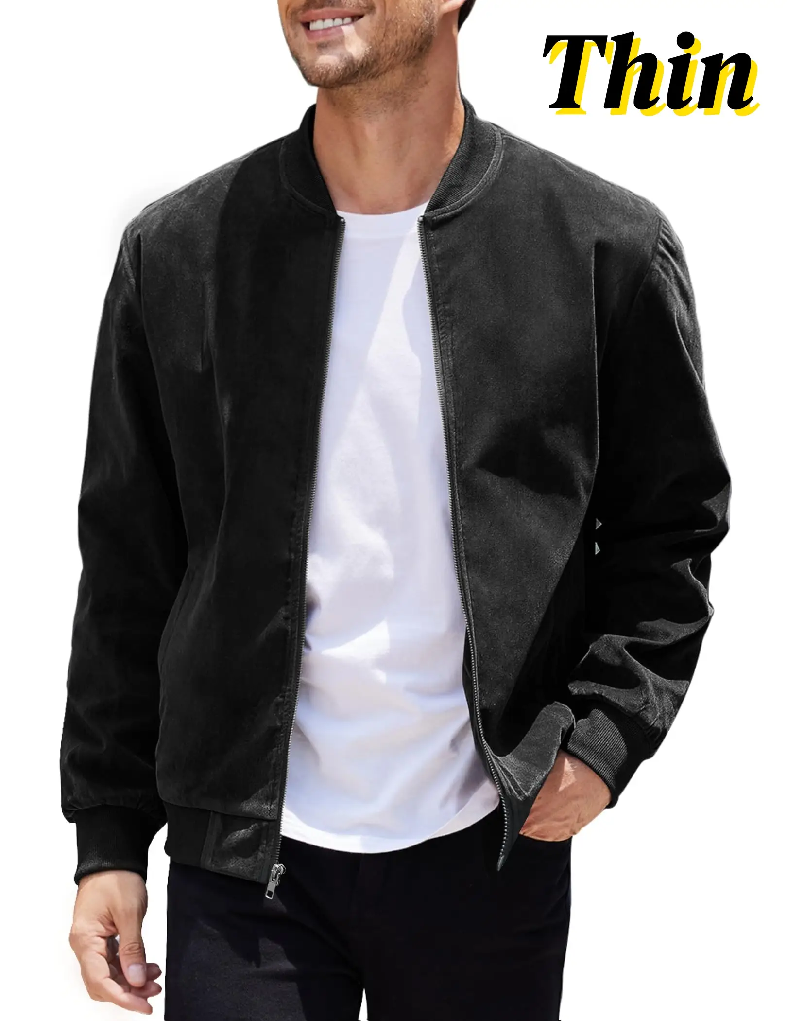 COOFANDY B Fall Outfits Men's Casual Varsity Jacket Vintage Lightweight Suede Bomber Jackets Classic Fabric Menswear Soft Chino Coats Chino Coats Chin