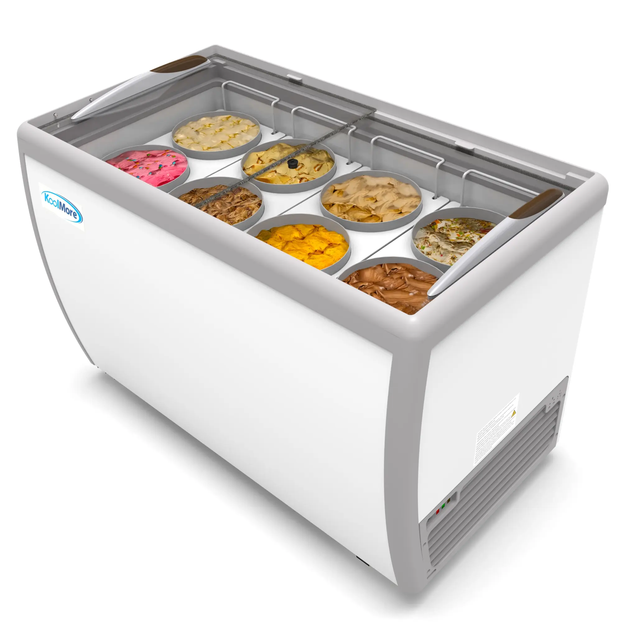 50 in. 8-Tub Ice Cream Dipping Cabinet Display Freezer for Small Business, 13 cu. ft., 3-Gal Size, Sliding Glass Door, Certified Quality, Effortless Mobility, Model KM-ICD-49SD