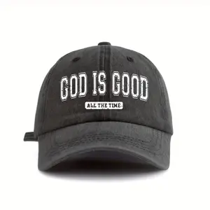 Washed Baseball Cap Featuring The Phrase 'GOD IS GOOD All The Time', Stylish for Outdoor Retro Street Urban Fashion, Suitable for Both Men And Women, Perfect for Vacations, Beach Trips, And Cycling