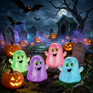 Cute Spooky Halloween Ghost Glittery Slow Rising Squishy Toy, Clear Transparent Sparkly Squeeze Fidget Ball, Sensory Stress Relief Toy, Perfect Halloween Party Favor & Trick Or Treat Gift for Kids