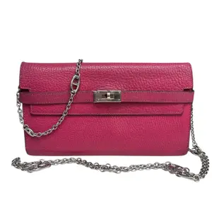 Pre-owned HERMÈS chevre Crossbody Bags Hermes Pink Kelly Wallet with Palladium Hardware & Added Insert/Chain