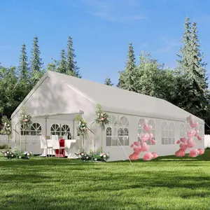 20'X33' Party Tent with Removable Sidewall Windows, Outdoor Heavy Duty Wedding Gazebo, Event Shelter Wedding Canopy Tent for Parties Carport BBQ, White & Straight Edge