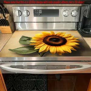 1pc Retro Sunflower Stove Cover Mat - A vibrant polyester anti slip kitchen accessory with classic floral design, perfect for home decoration and counter protection, stove top protector, oven mat, and stove sink absorbent mat