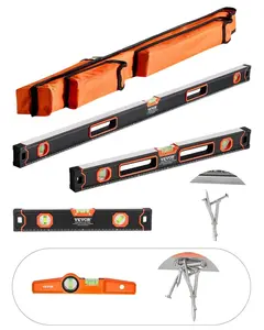 VEVOR 4-Piece Torpedo Level (Only 10-inch has magnetic),  , 48/24/16/10 Inch Box Levels Set, Fluorescent Light Up Bubble Vials Ruler for 45/90/180 Degree, Aluminum Alloy Magnetic Leveler Tool, Shock-Proof