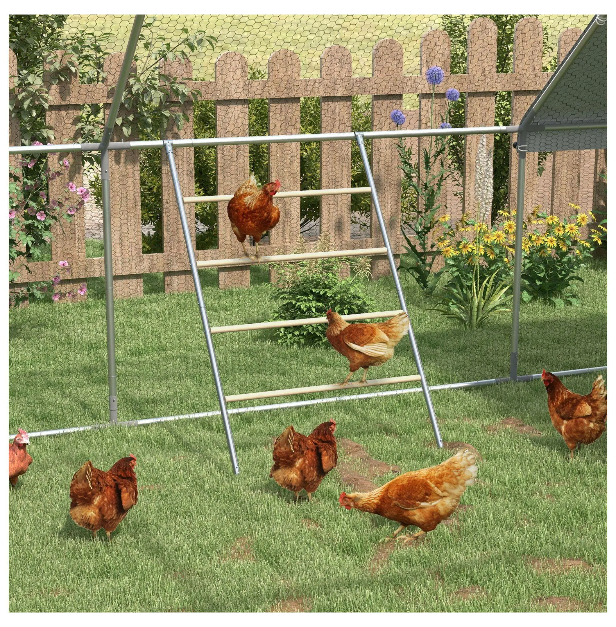 4-Tiered Chicken Roosting Bar for Backyard Poultry Coop, 55" L x 33.75" W x 1" H Heavy-Duty Galvanized Steel Pipes & Solid Wood Perch, 22 lbs Pet Supply That Encourages Healthy Muscle Development, Chicken Coop